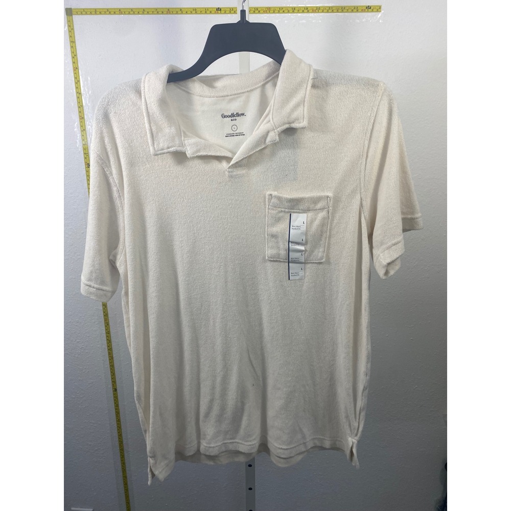 Goodfellow & Co Mens Terry Cloth Polo‎ Shirt Cream Off White Short Sleeve Large